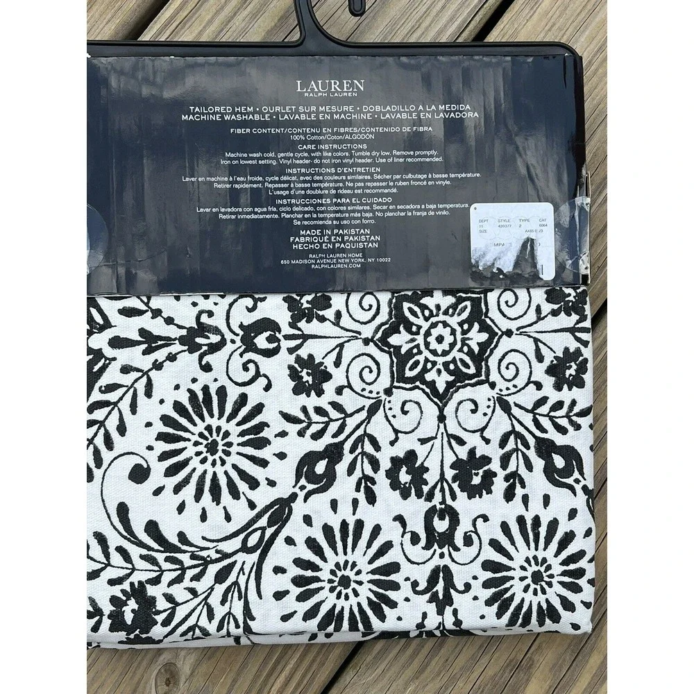 RALPH LAUREN Black Medallion Flower SHOWER CURTAIN 100% Cotton Fabric New